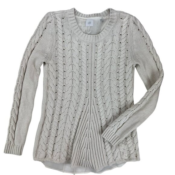 CAbi Sweaters - Cabi Cable Knit Lace Up Long Sleeve Cream Sweater Size S